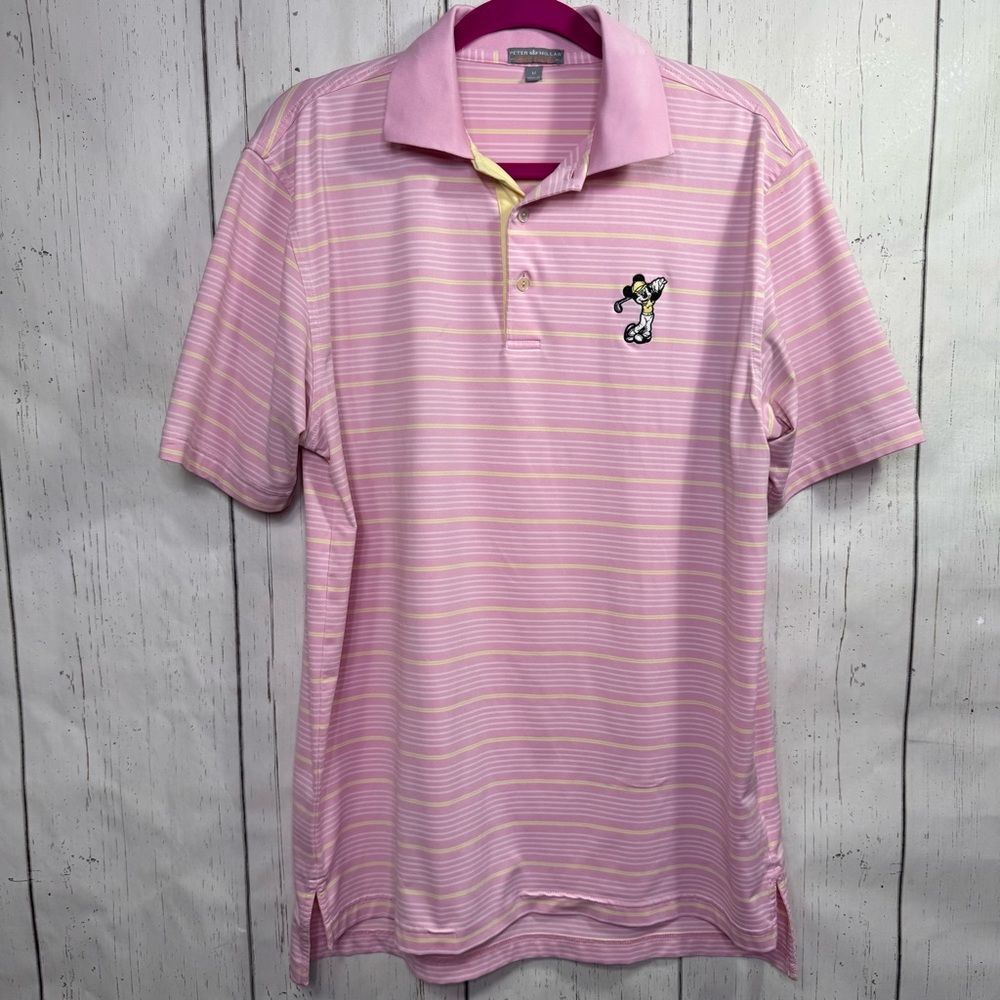 Peter Millar Summer Comfort Mickey Mouse Golf Polo Shirt Pink Striped Size M
